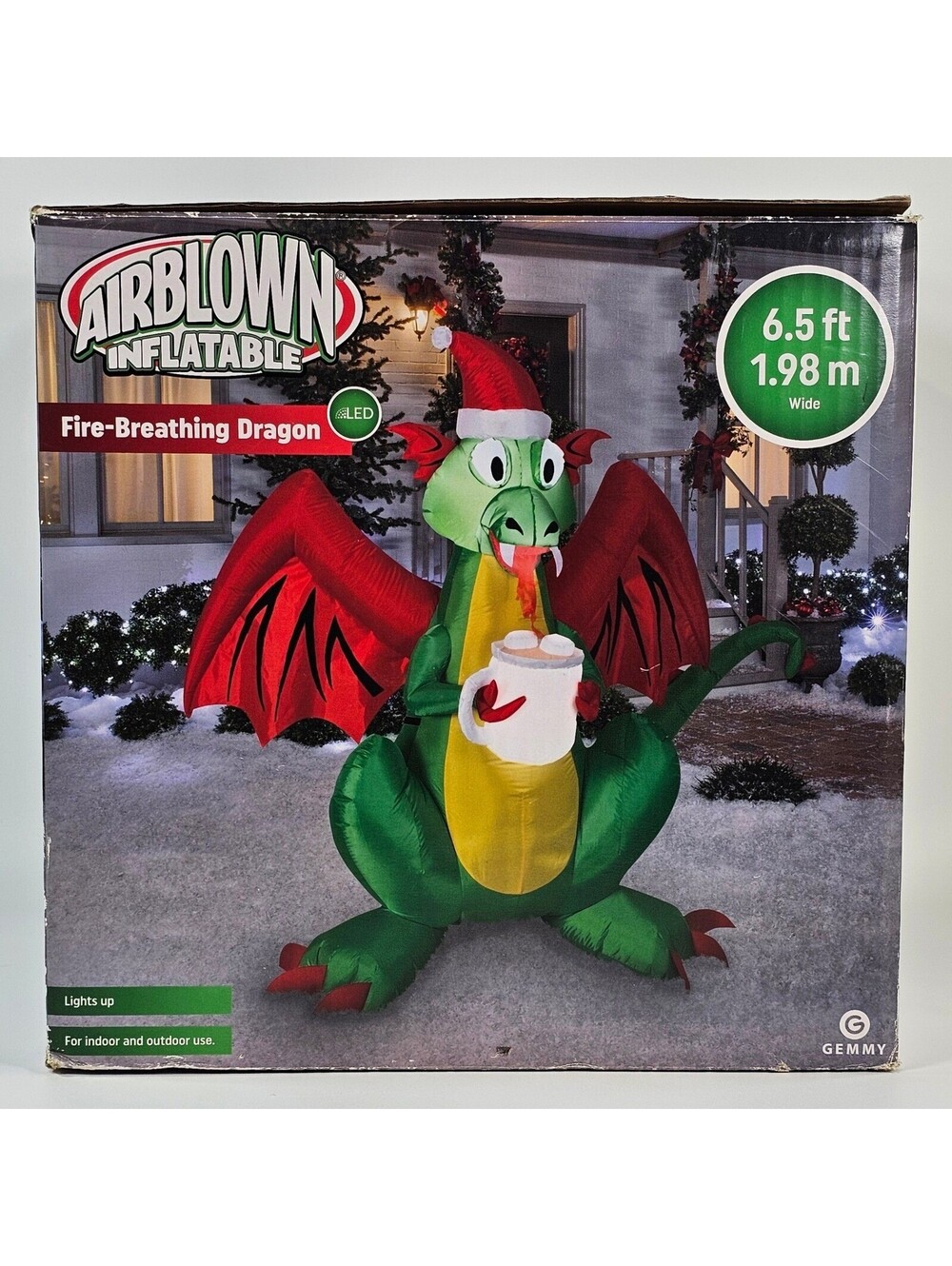 Gemmy Airblown Inflatable Christmas Dragon 6.5ft LED Lighted 114004 Yard Decor
